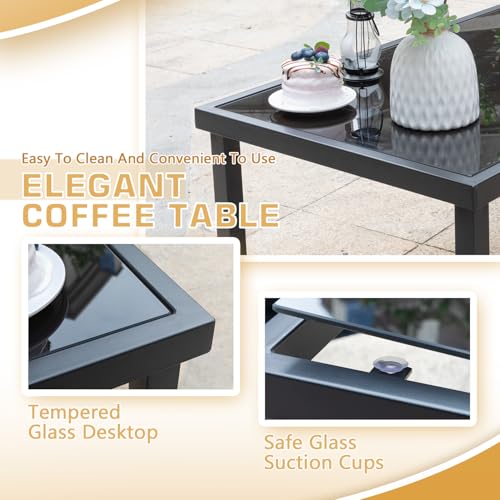 4 Pieces Patio Furniture Set Textilene Fabric with Glass Coffee Table Black J973416