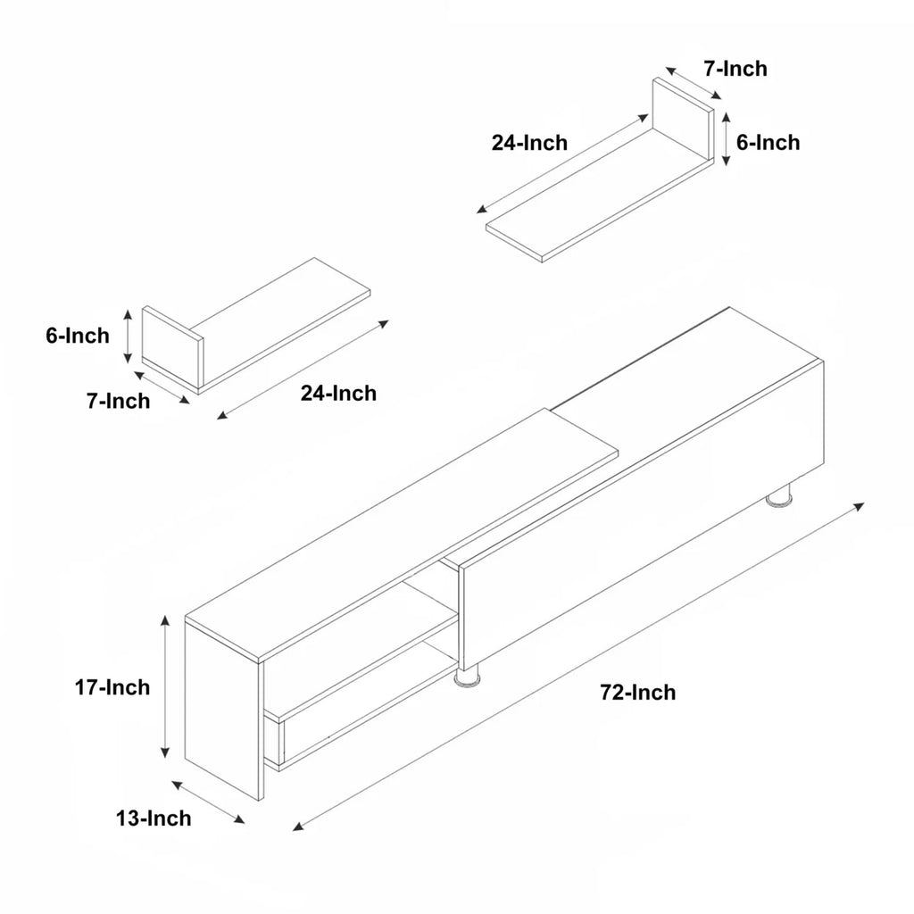 72 Inch White Wood TV Console with Storage 3 Piece Set R548