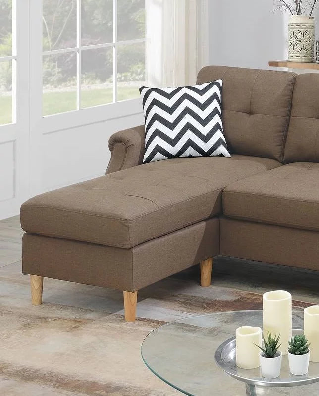 Reversible Sectional Sofa Set Polyfiber Light Coffee Cushion G6077