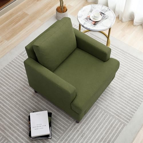 Mid-Century Linen Fabric Armchair with Wood Legs N2702