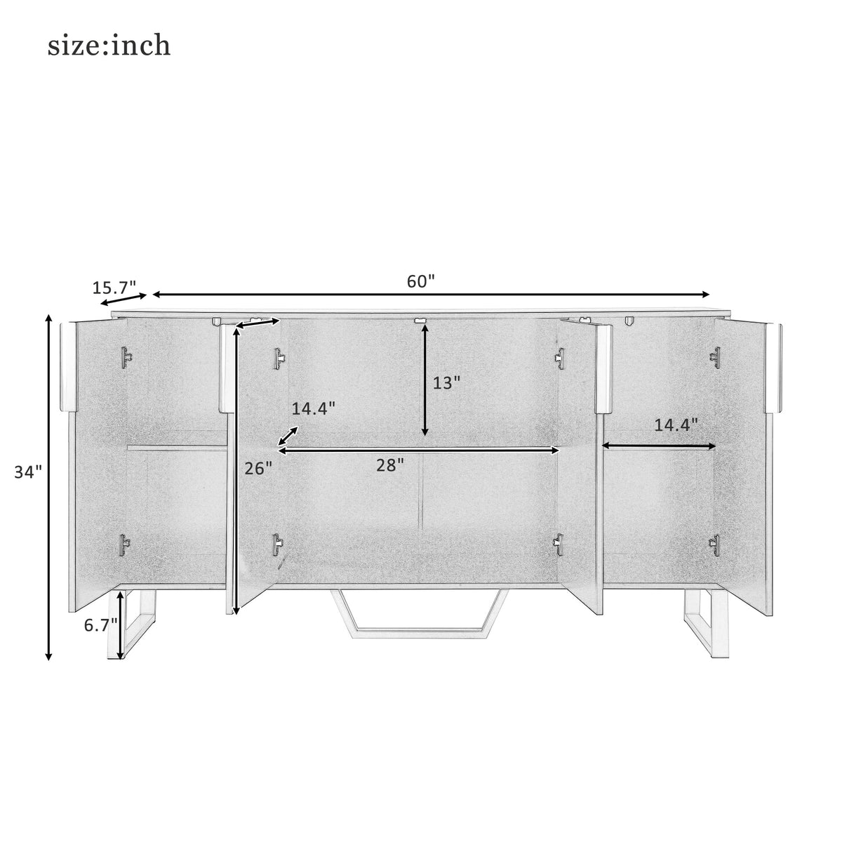Modern Sideboard with Four Doors and Adjustable Shelves G1024