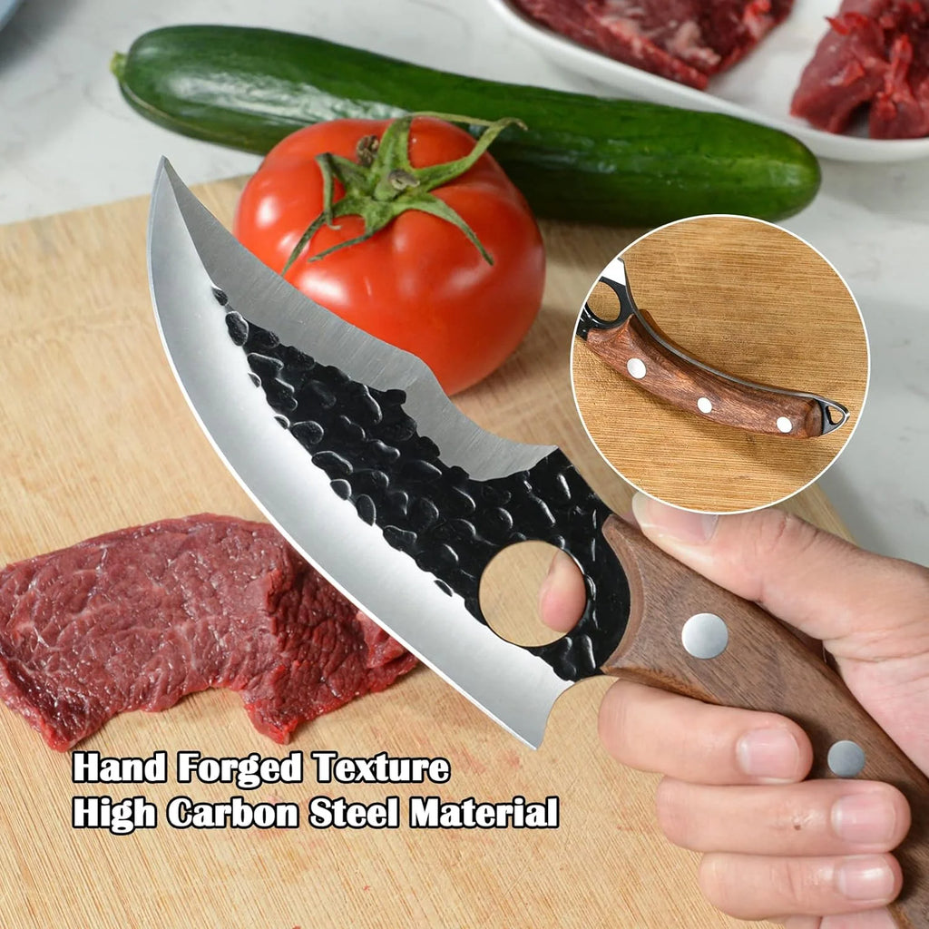 6 Inch High Carbon Steel Meat Cleaver Boning Knife with Sheath E791