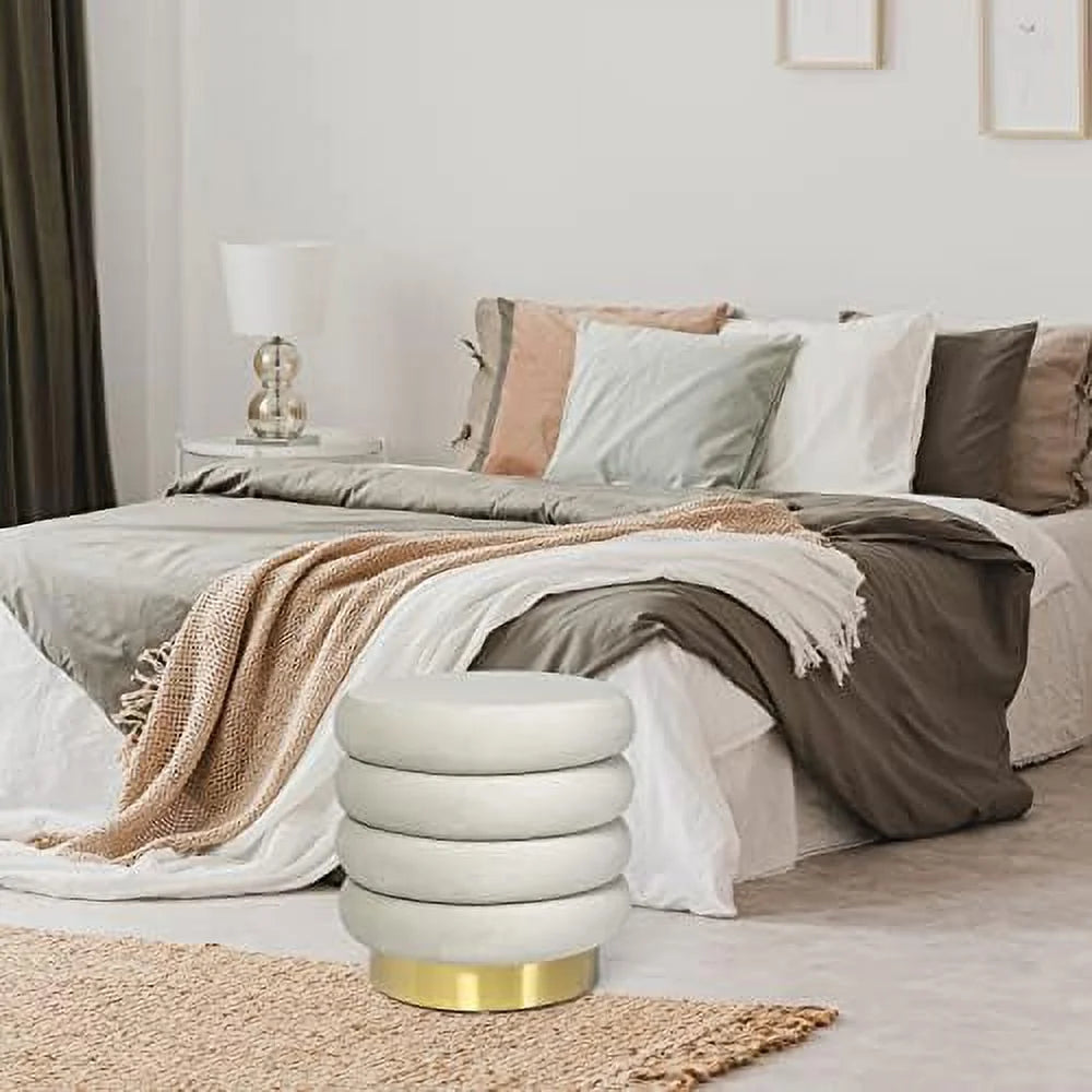 Round Velvet Ottoman with Gold Plating Base Q79859