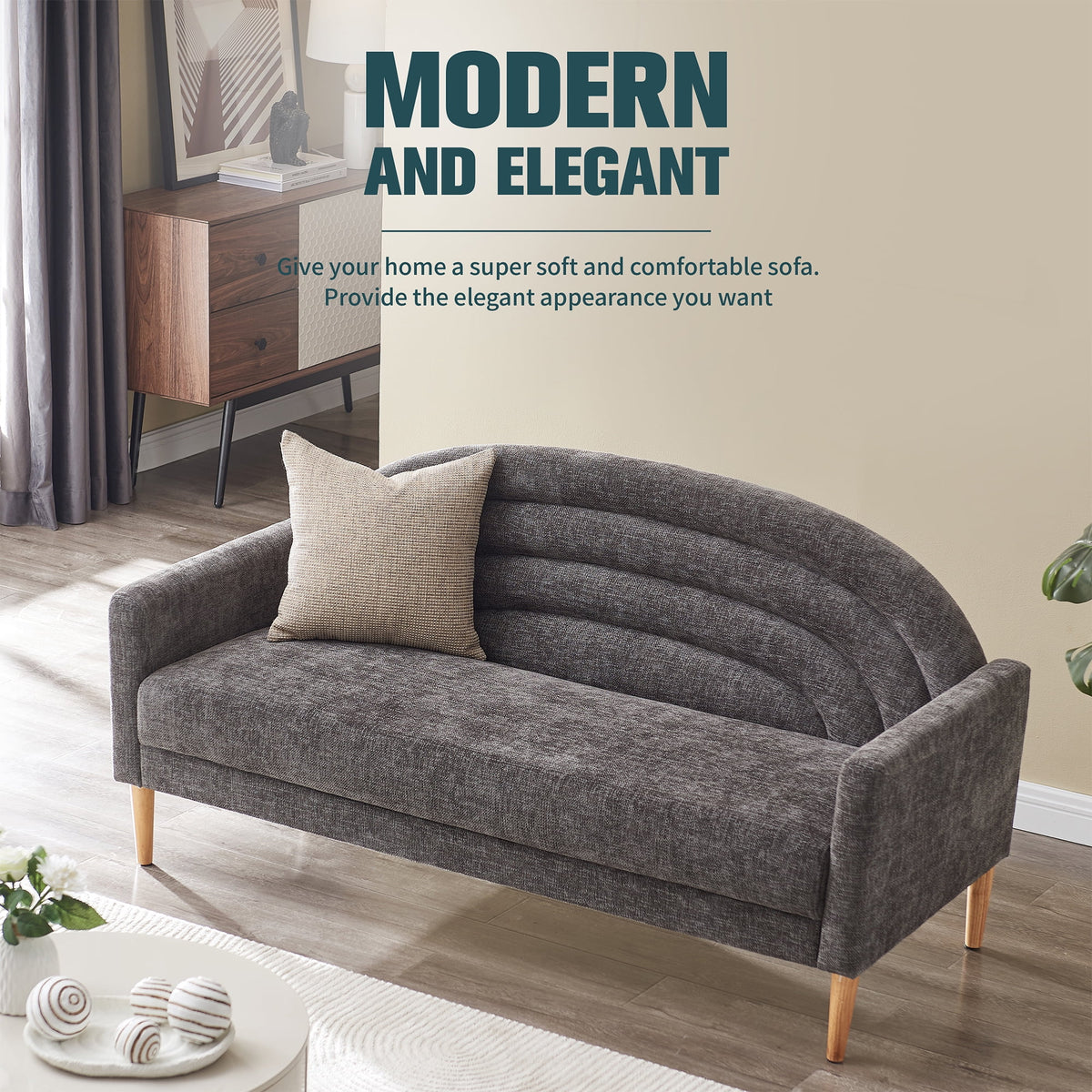 65" Grey Upholstered Three-seater Sofa D706182