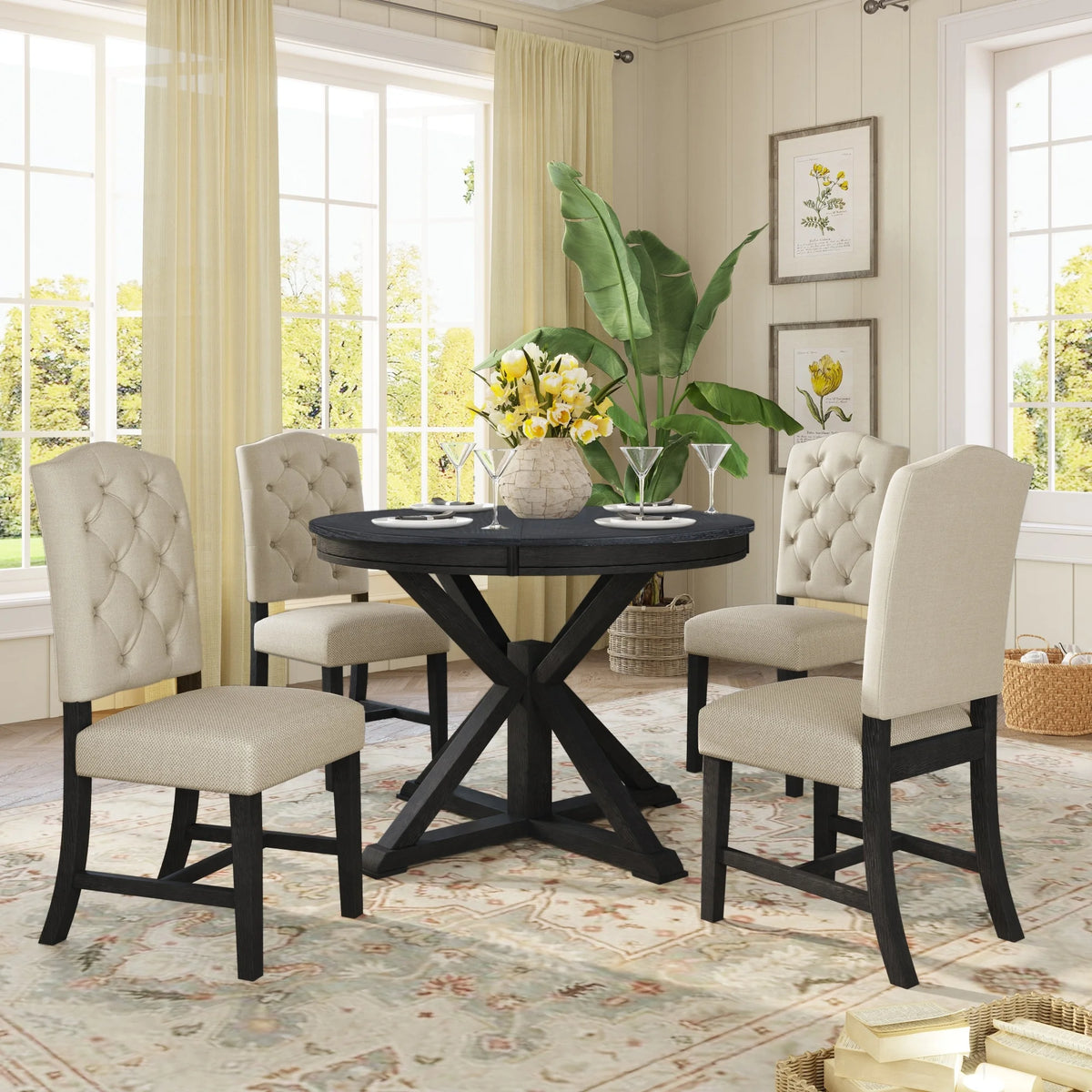 5-Piece Extendable Dining Table Set with Upholstered Chairs Z577