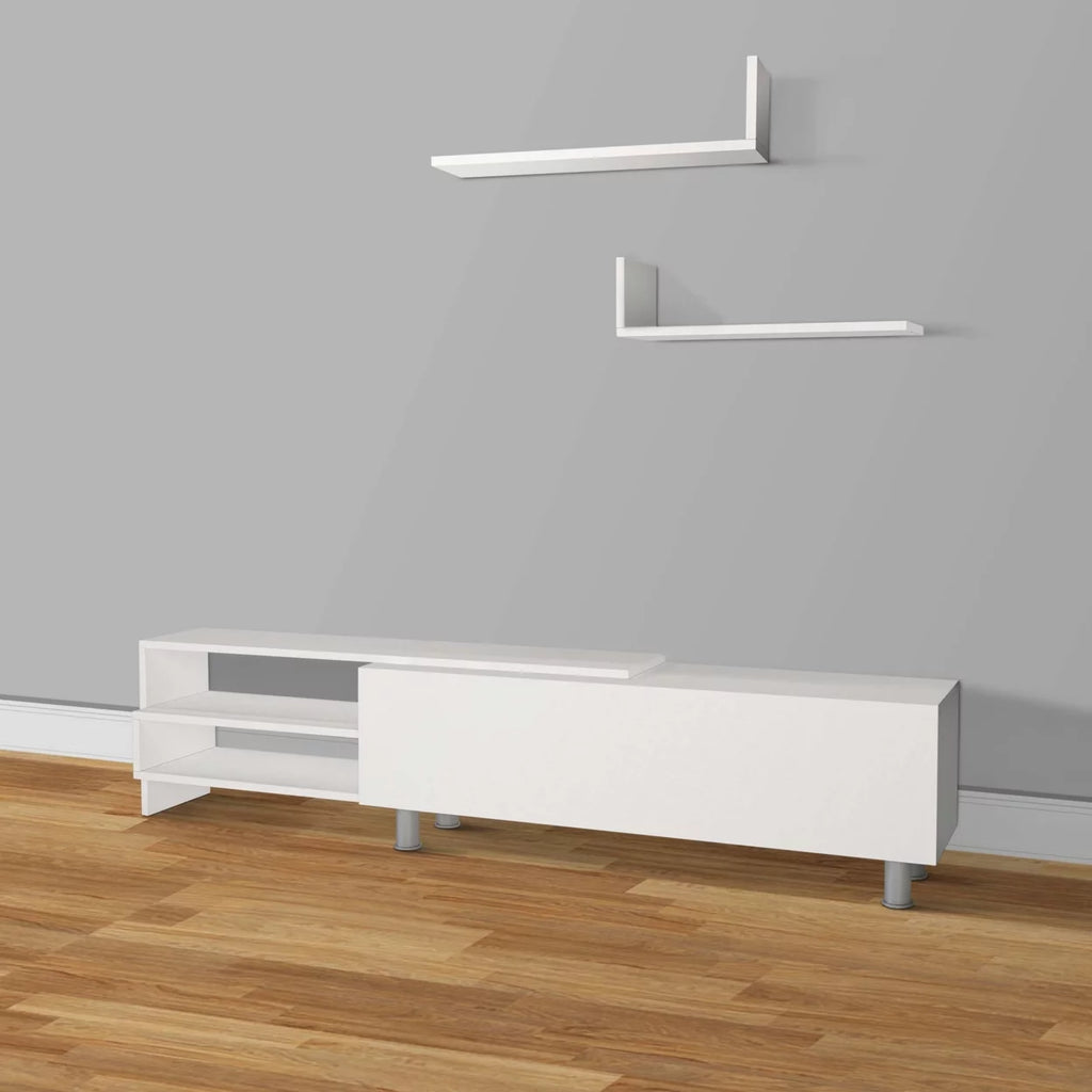 72 Inch White Wood TV Console with Storage 3 Piece Set R548