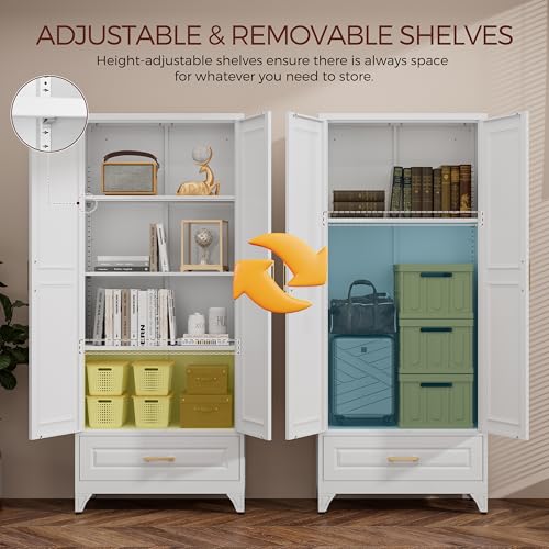White 4 Adjustable Shelves Metal Pantry Cabinet N196108