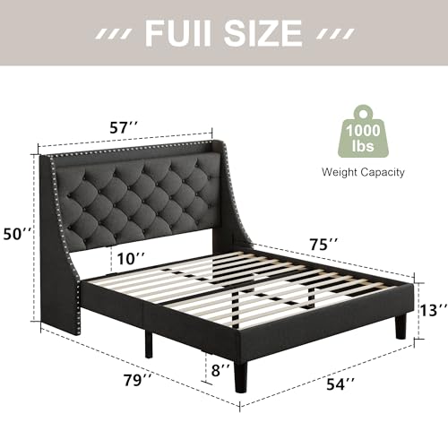 Full Wingback Upholstered Storage Headboard Bed Frame A5540