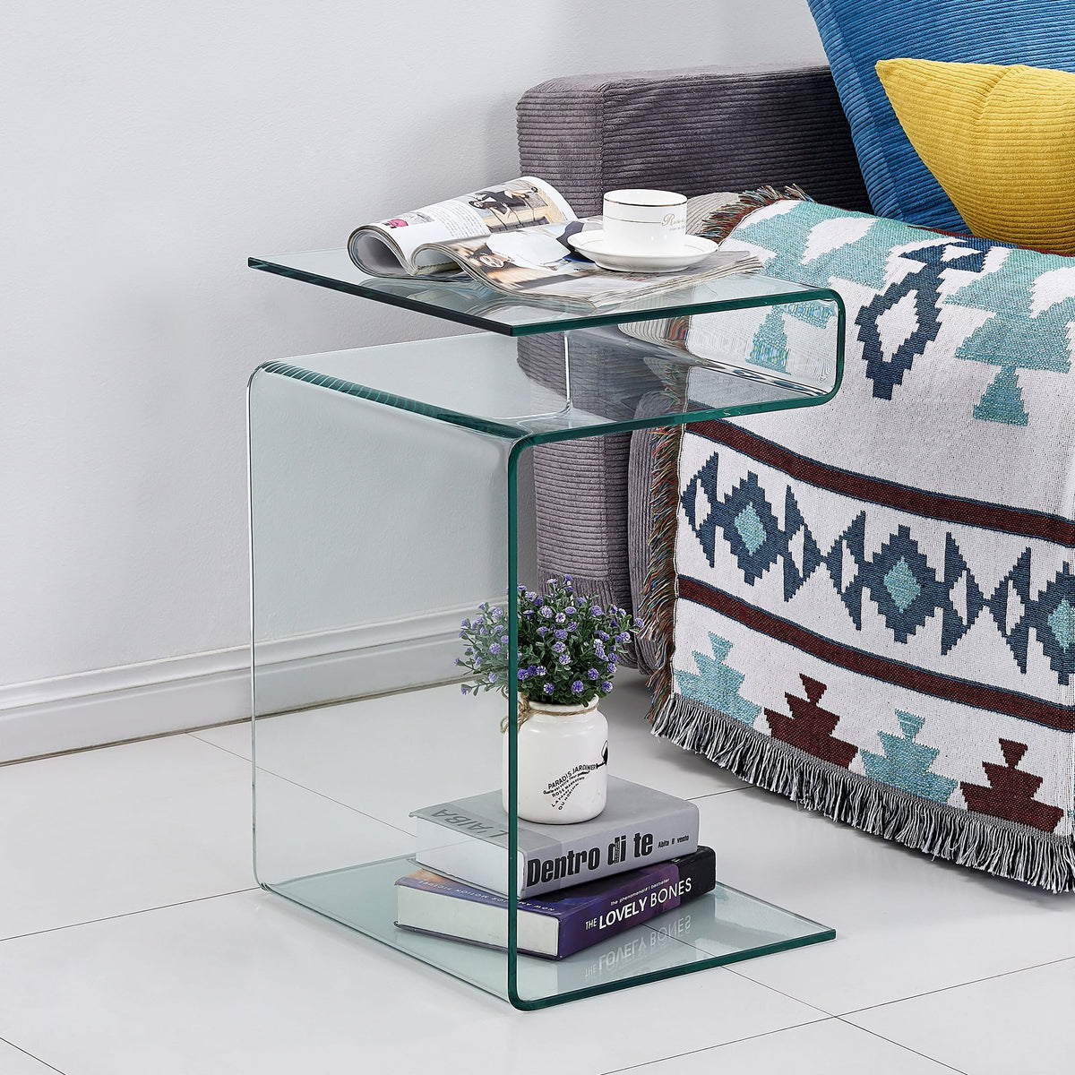Clear Glass S-Shape End Table L51106