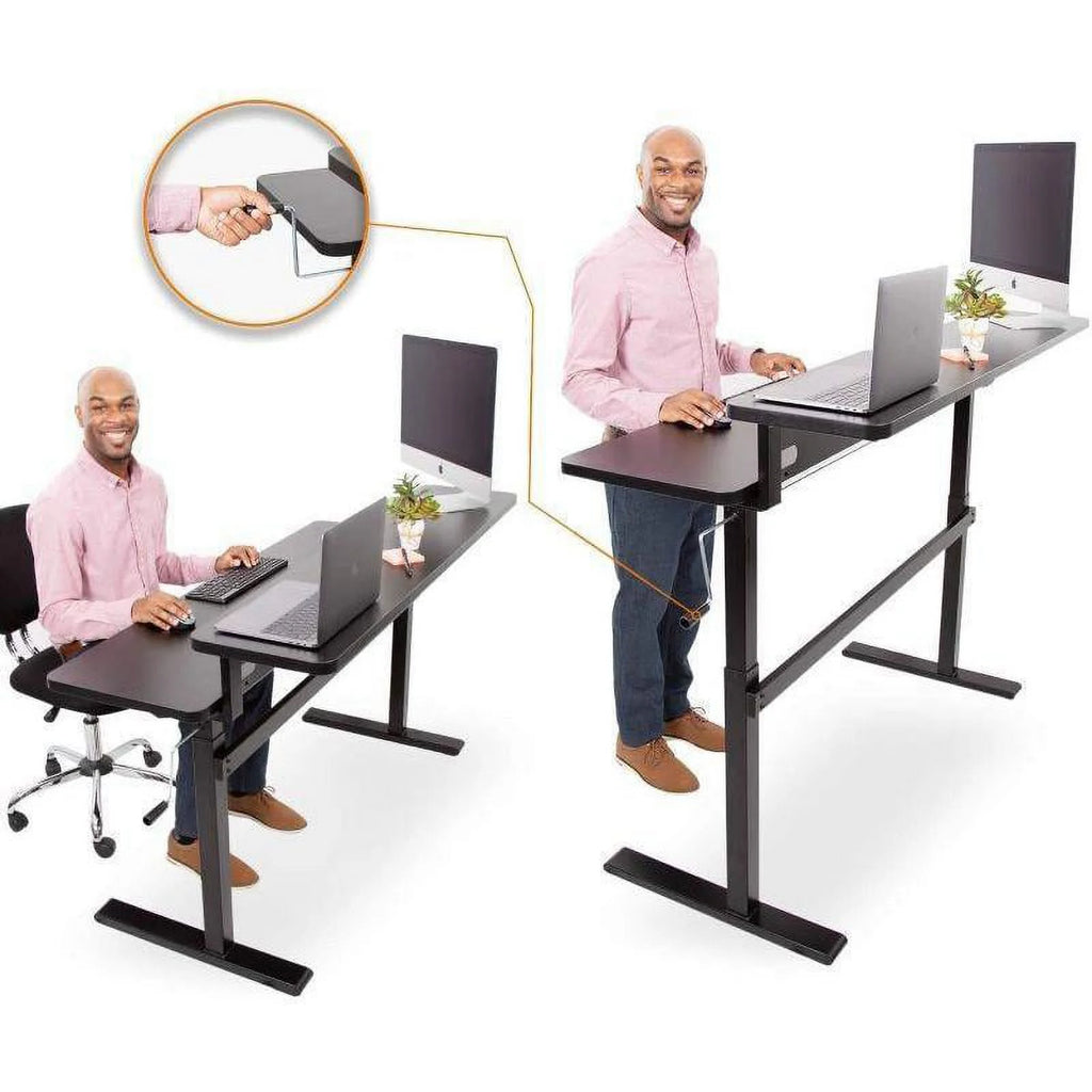 55 Inch Black Crank Adjustable Standing Desk with Shelf V32047
