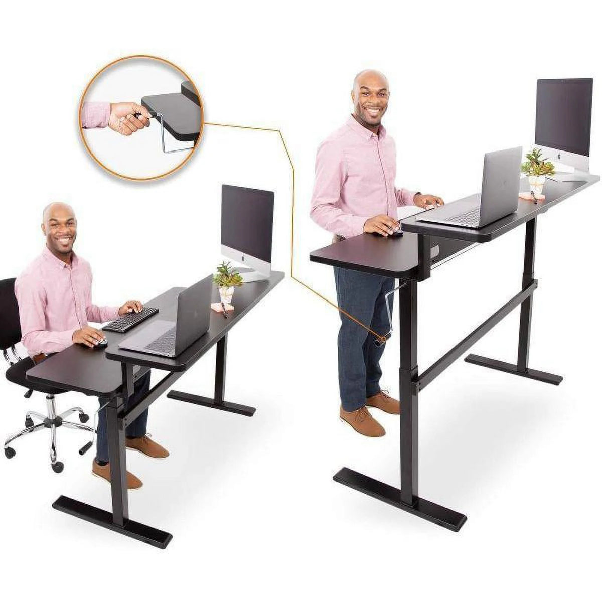 55 Inch Black Crank Adjustable Standing Desk with Shelf V32047