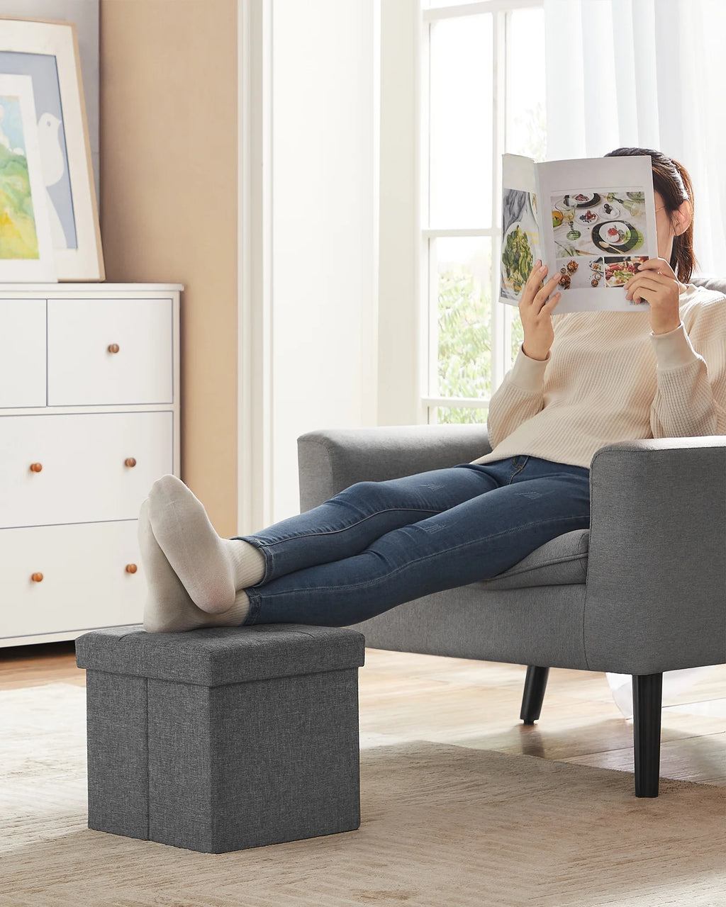 11.8" Dark Gray Storage Ottoman V983682
