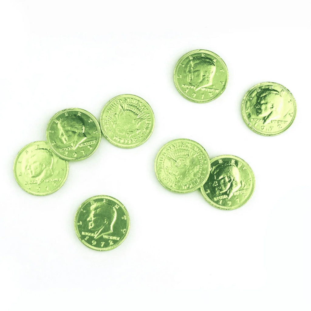 Milk Chocolate Coins Light Green Foil 1 lb R19395