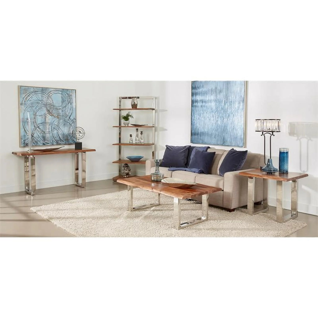 Wood Console Table with Brown Top Chrome Base E452797