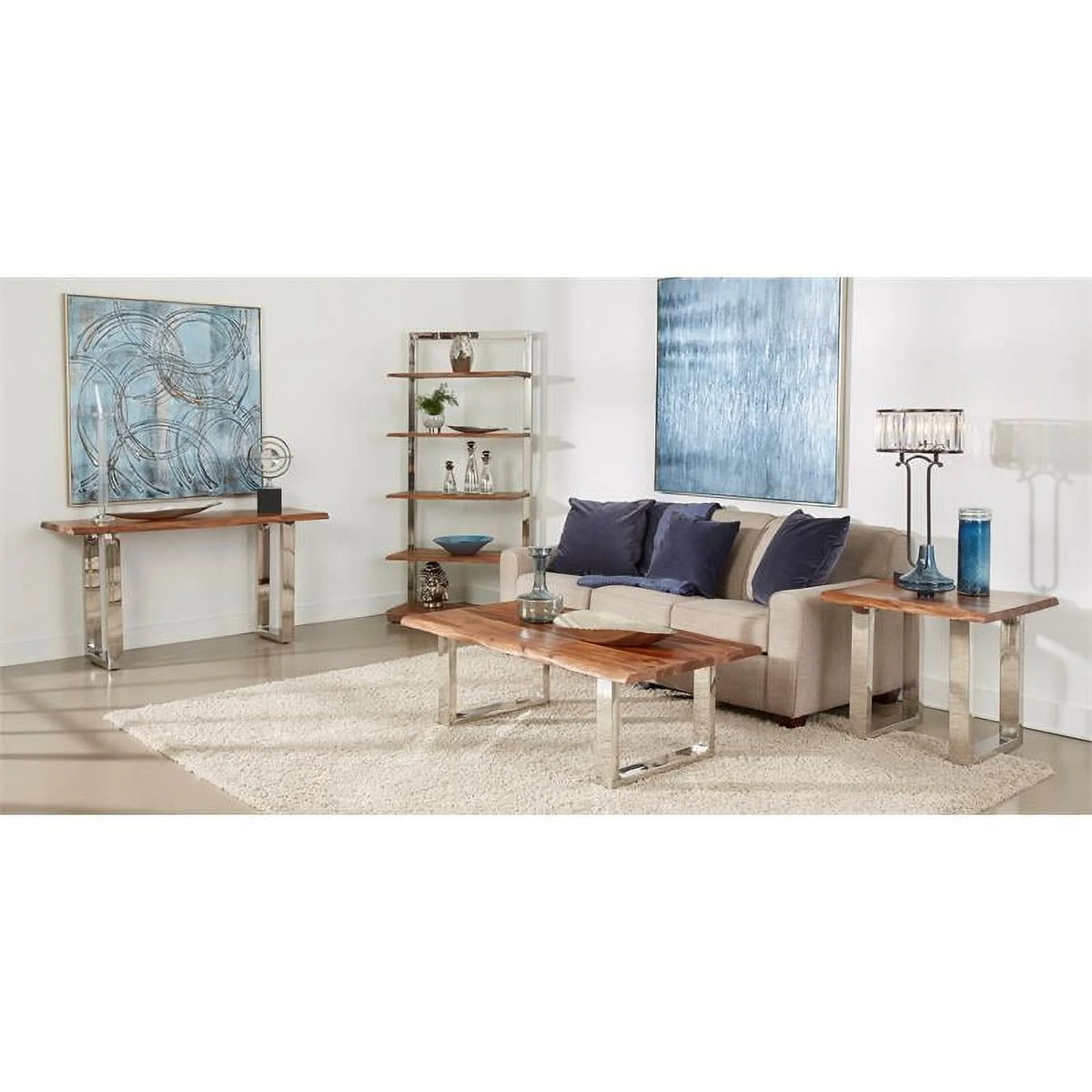 Wood Console Table with Brown Top Chrome Base E452797