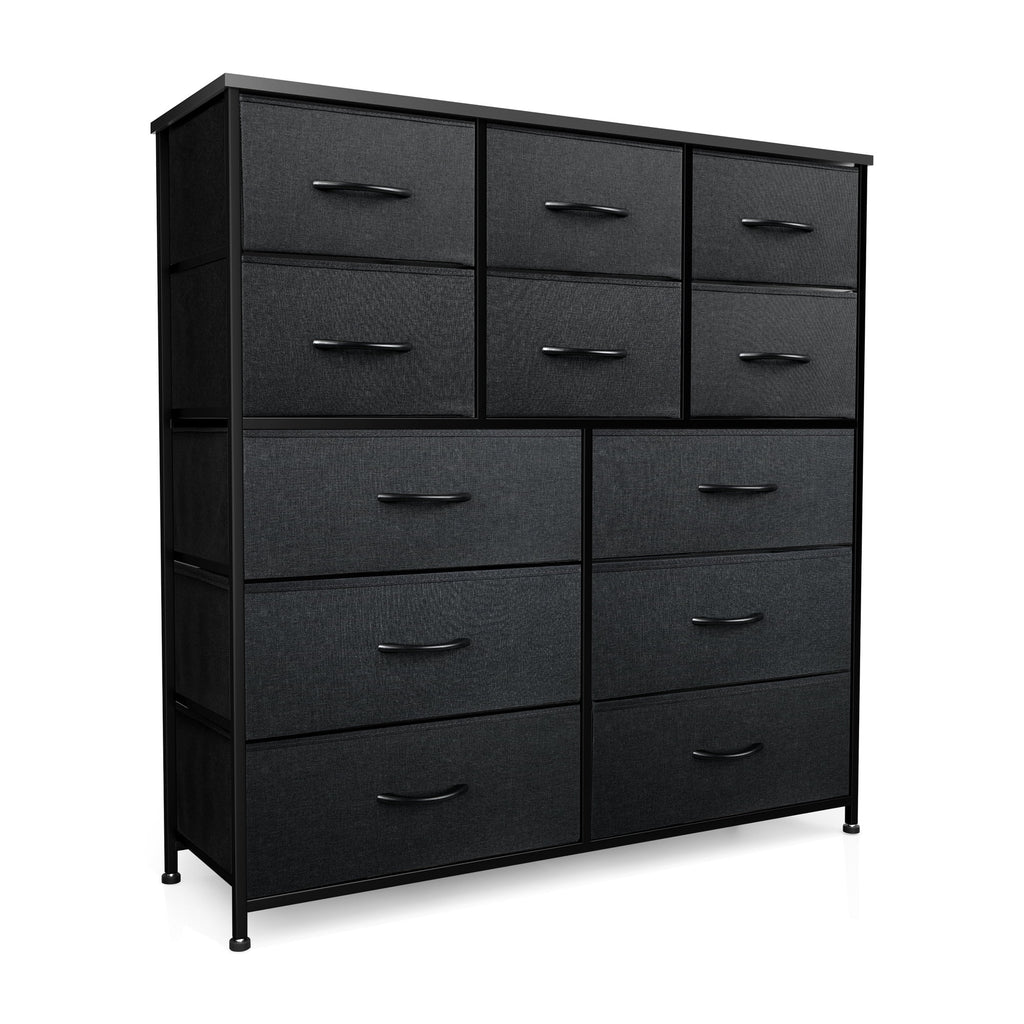12 Drawer Black Grey Wood Fabric Dresser A49398