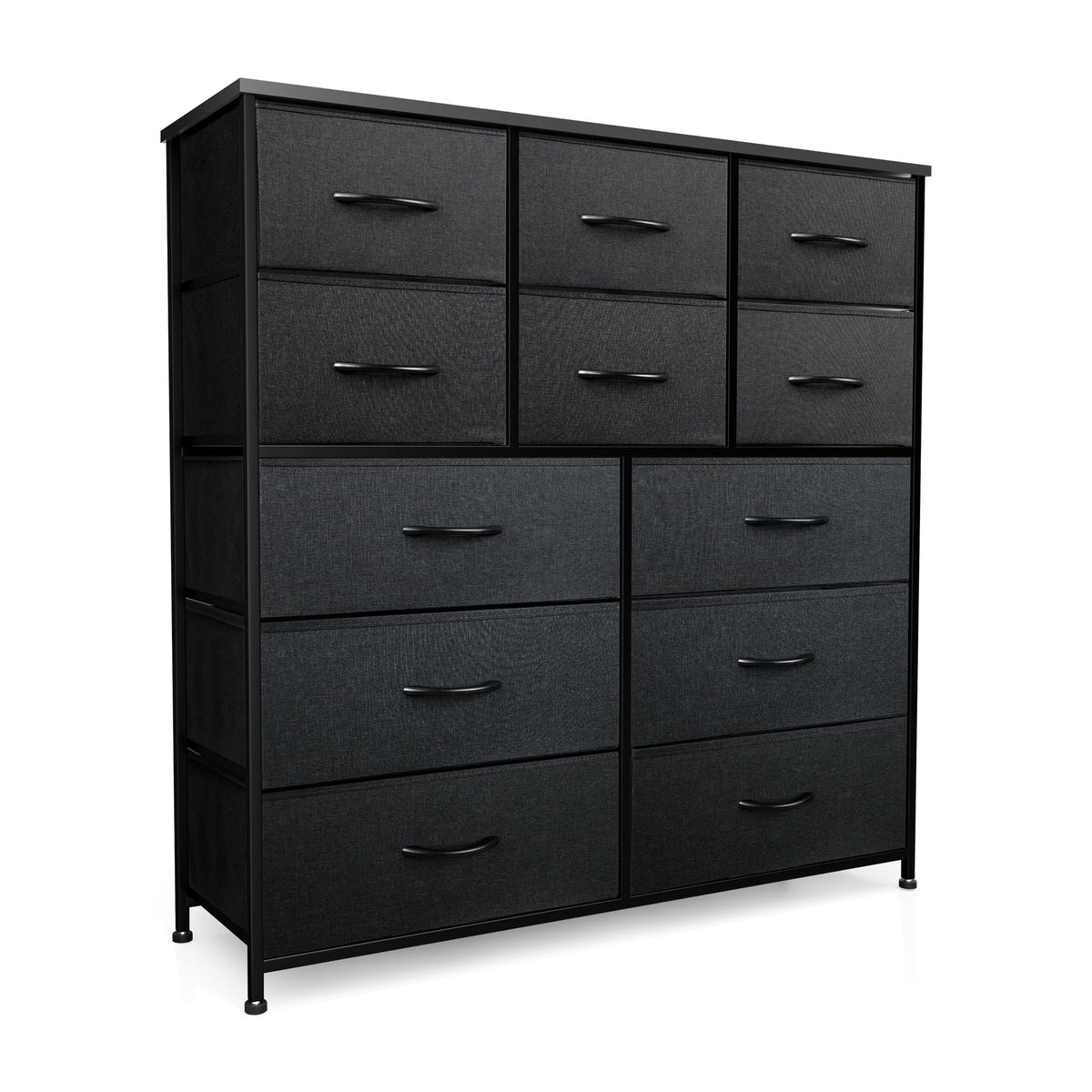 12 Drawer Black Grey Wood Fabric Dresser A49398