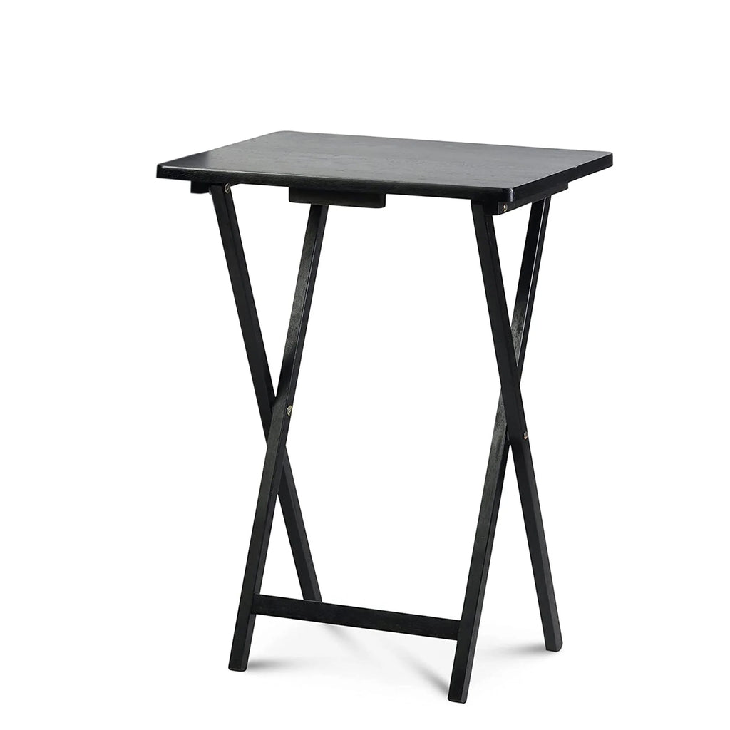 Black 5 Piece Set Folding TV Tray Tables with Storage Rack Q2583