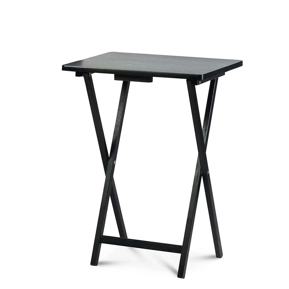 Black 5 Piece Set Folding TV Tray Tables with Storage Rack Q2583