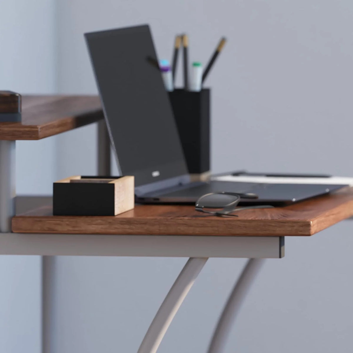 28 Inches Wide Computer Desk with Monitor Platform and Storage Shelf W3926