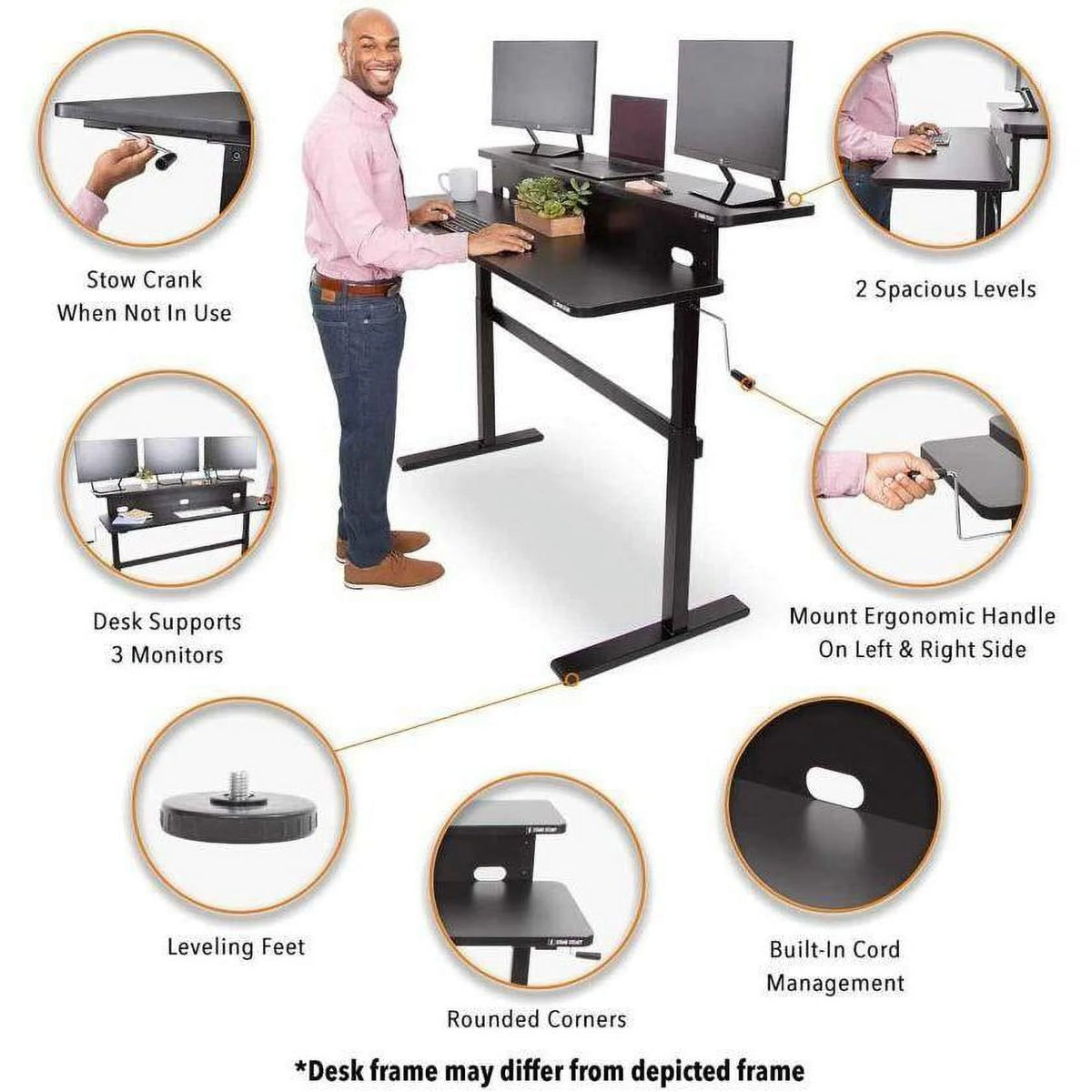 55 Inch Black Crank Adjustable Standing Desk with Shelf V32047
