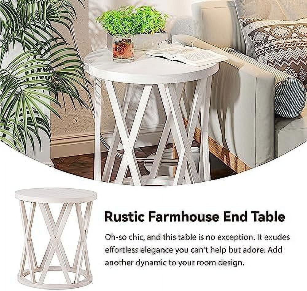 Antique White Round Wood End Table C7391