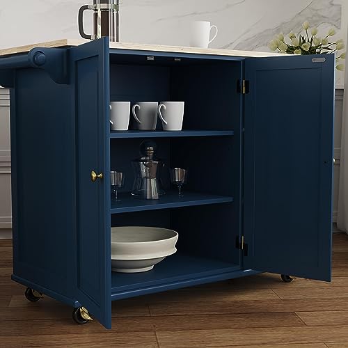 Off-White Mobile Kitchen Island Cart with Drop Leaf Breakfast Bar A722149