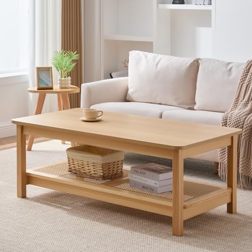 47.2'' 2-Tier Solid Wood PE Rattan Coffee Table X261