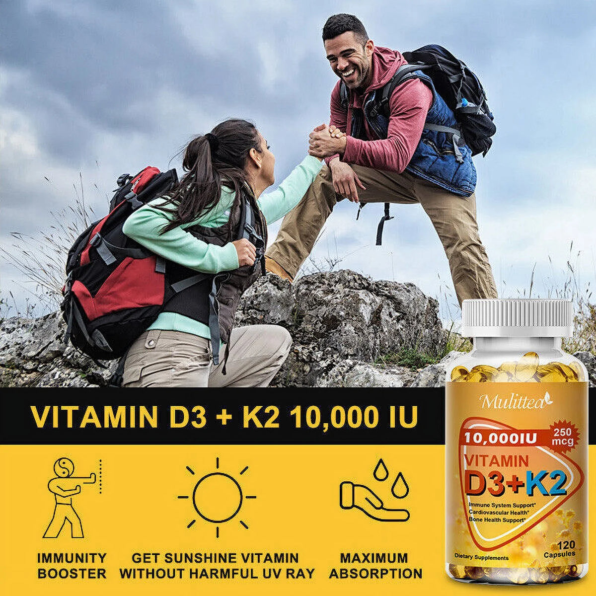 Vitamin K2 (MK7) with D3 10,000 IU 120 Capsules Pack of 2 L702