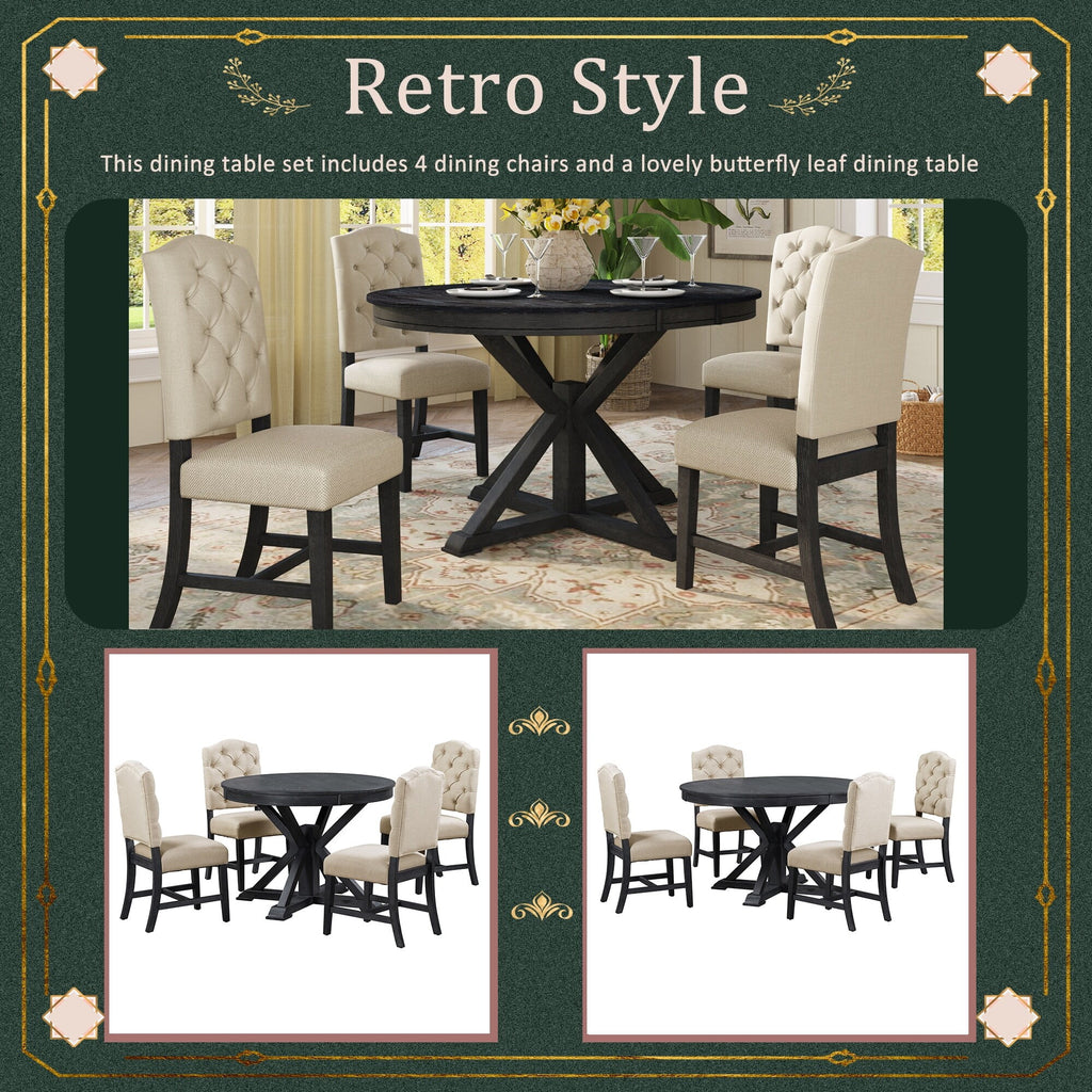 5-Piece Extendable Dining Table Set with Upholstered Chairs Z577