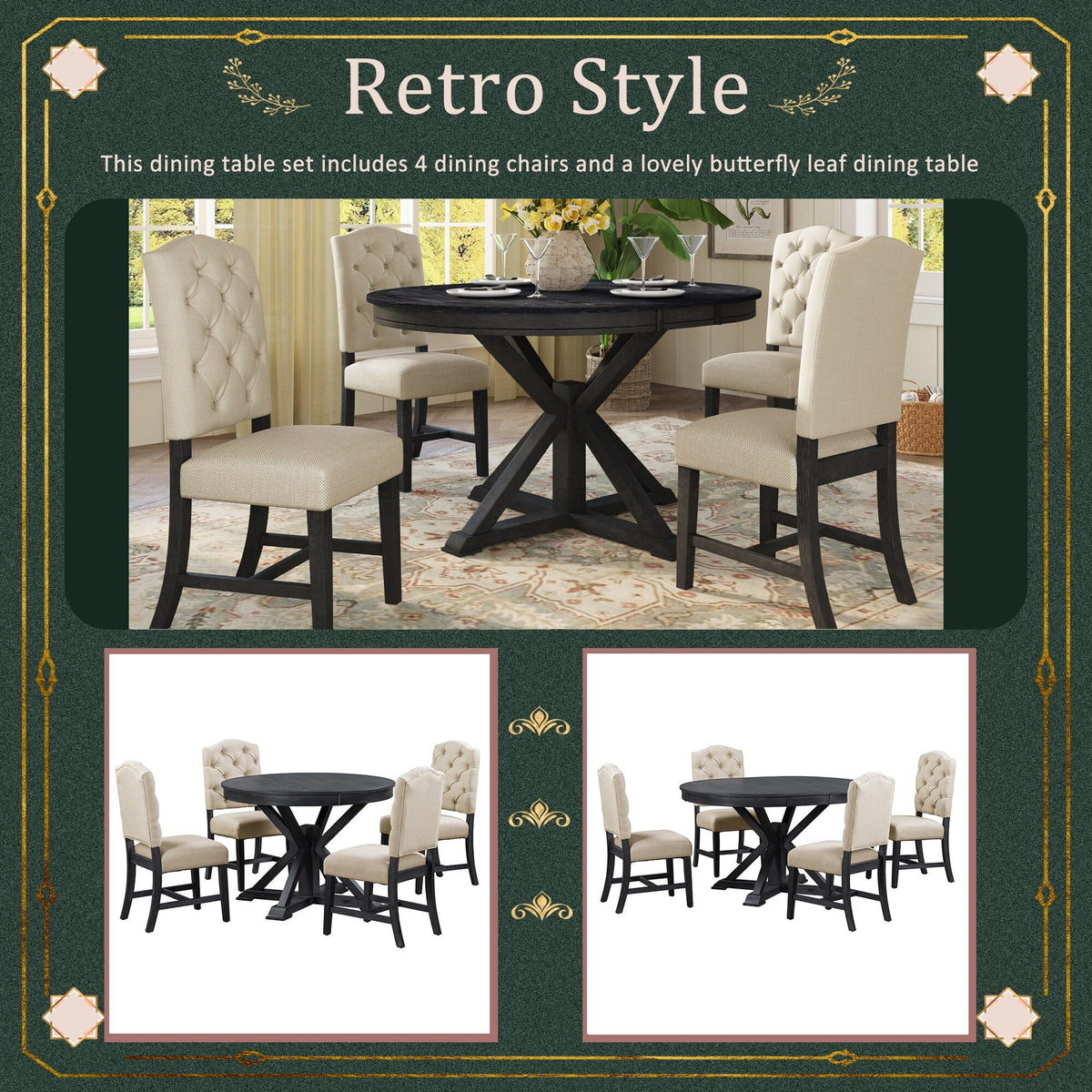 5-Piece Extendable Dining Table Set with Upholstered Chairs Z577