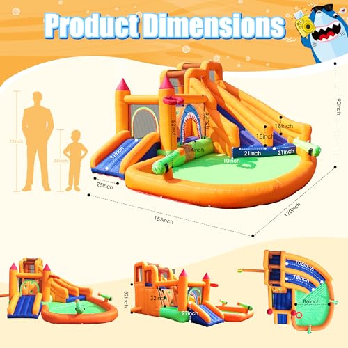 Inflatable Bounce House Triple Water Slide with Splash Pool and Air Blower H2562