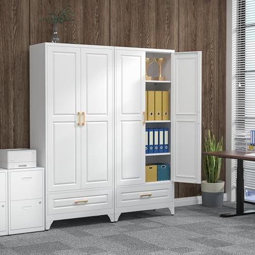 White 4 Adjustable Shelves Metal Pantry Cabinet N196108