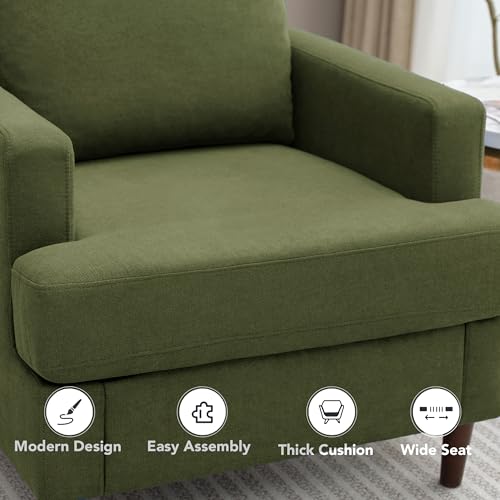 Mid-Century Linen Fabric Armchair with Wood Legs N2702
