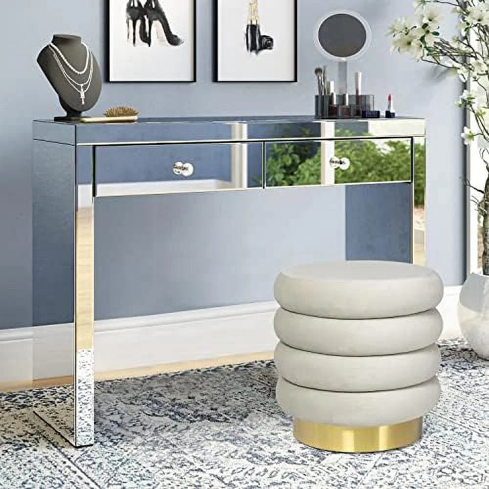 Round Velvet Ottoman with Gold Plating Base Q79859
