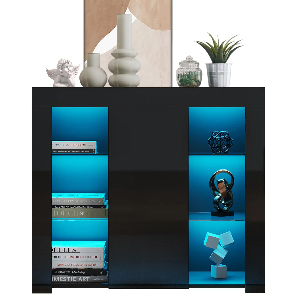 Black Modern Buffet Cabinet with LED Light and Drawer S878