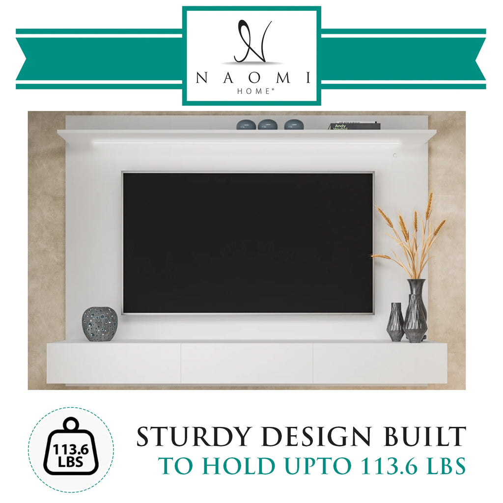 White Floating Entertainment Center with LED Strip, Drawers and Shelf L591