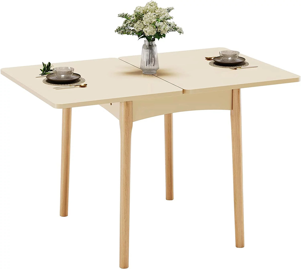 Folding Dining Table with Hidden Storage, Beige Y890723