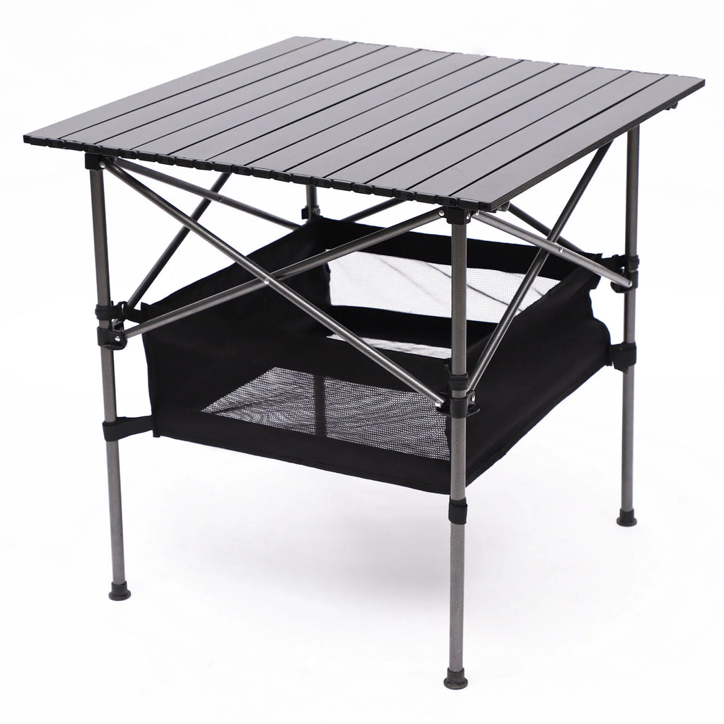 Portable Square Folding Table with Carrying Bag, Roll-up Top, Aluminum Frame, Black W35512