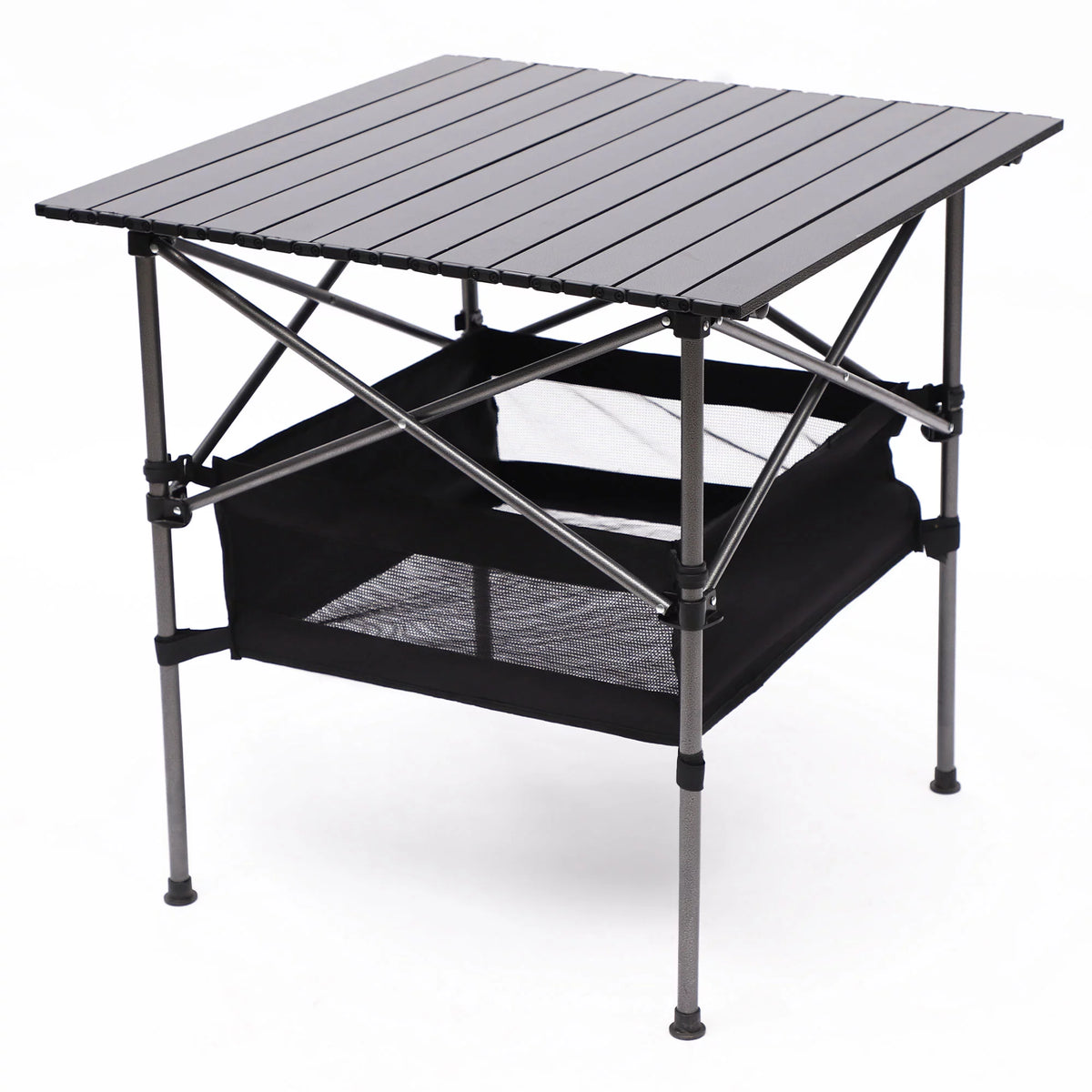 Portable Square Folding Table with Carrying Bag, Roll-up Top, Aluminum Frame, Black W35512
