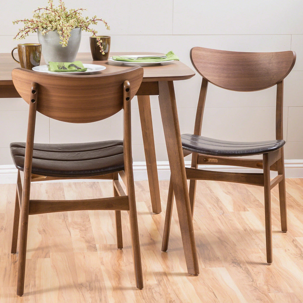 Mid Century Modern Wood Dining Chairs, Set of 2, Dark Brown and Walnut A815437