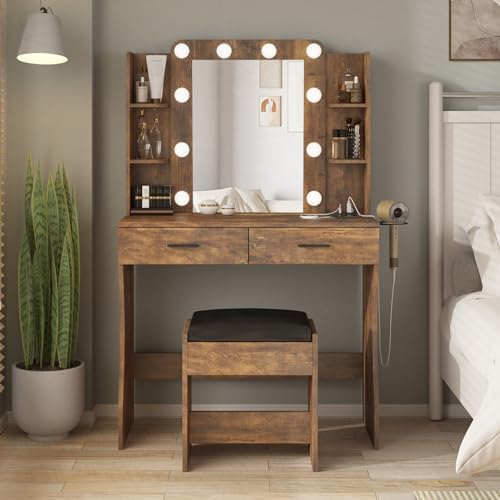 White Vanity Desk with Mirror and 2 Drawers O50864