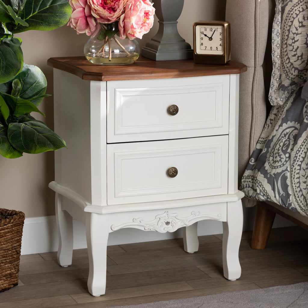 White Cherry Brown Wood 2-Drawer End Table H447