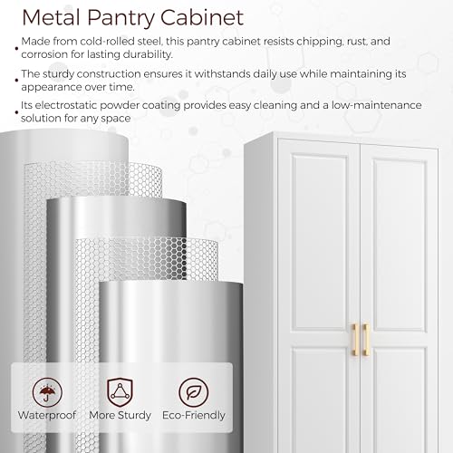 White 4 Adjustable Shelves Metal Pantry Cabinet N196108