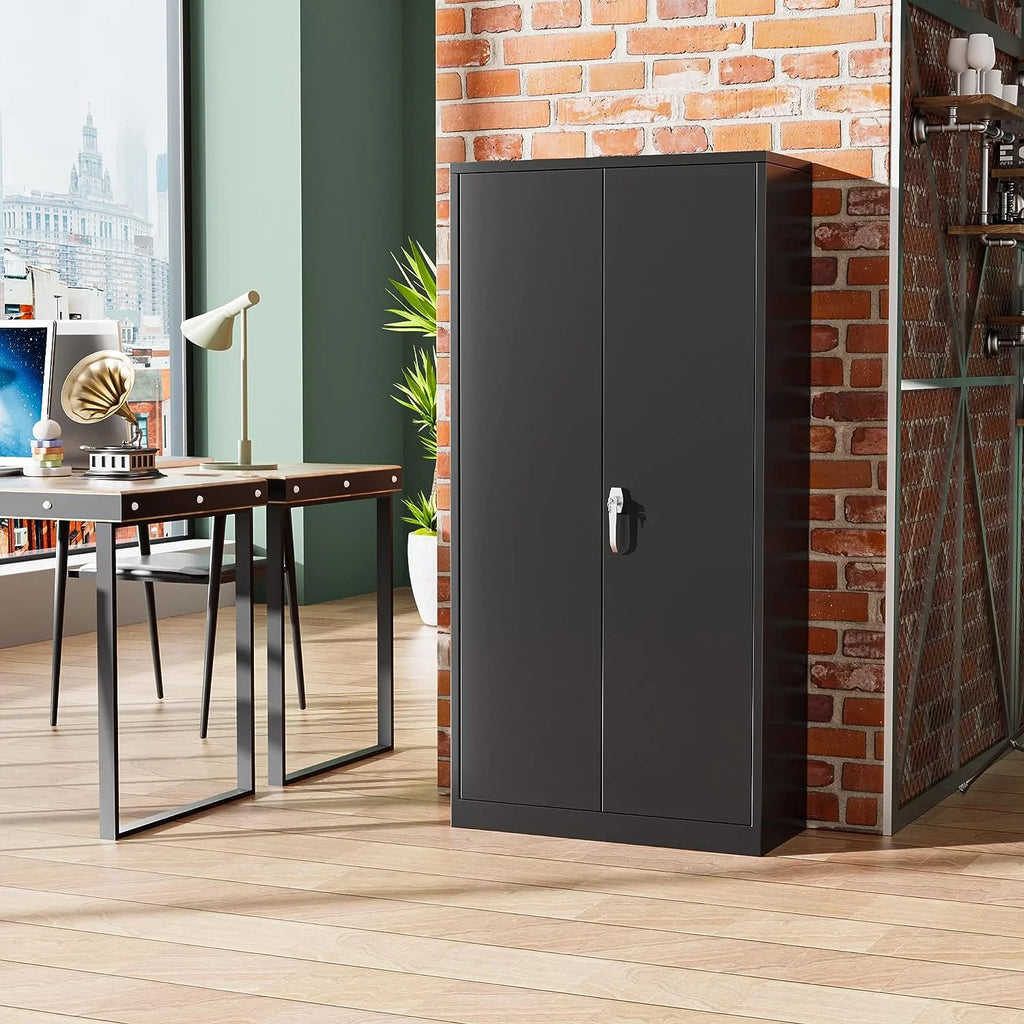 71 In Black Metal Storage Cabinet with Locking Doors and Adjustable Shelves P35118