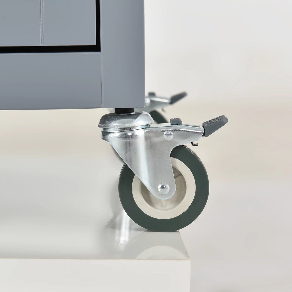 Gray Kitchen Island Cart with Wood Top and Locking Wheels C3274