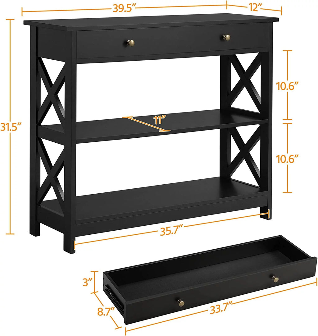 Console Sofa Table with Drawer and 3 Tier Storage Shelves M6430