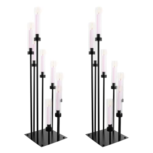 8 Arm Candle Holders Floor Candelabra Metal Candlestick Holder Set with Acrylic Shade 42.13" Tall Black A601730
