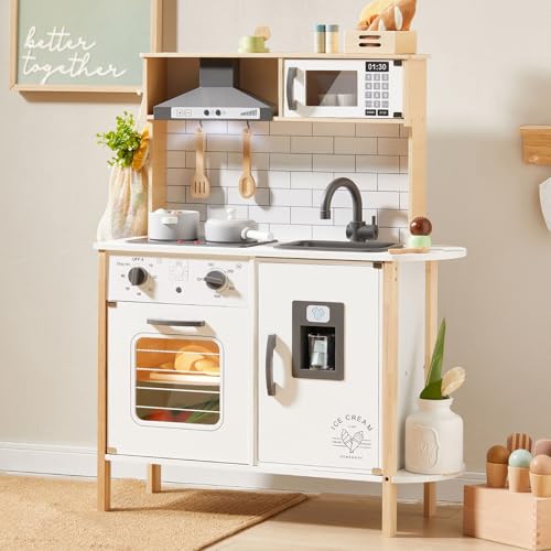 Wooden Kids Play Kitchen with Real Lights & Sounds O360