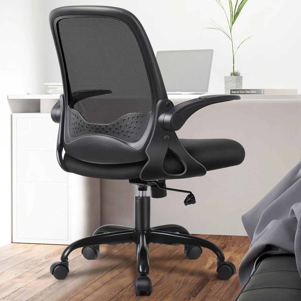 Black Ergonomic Mesh Office Chair with Flip-up Armrests L8525